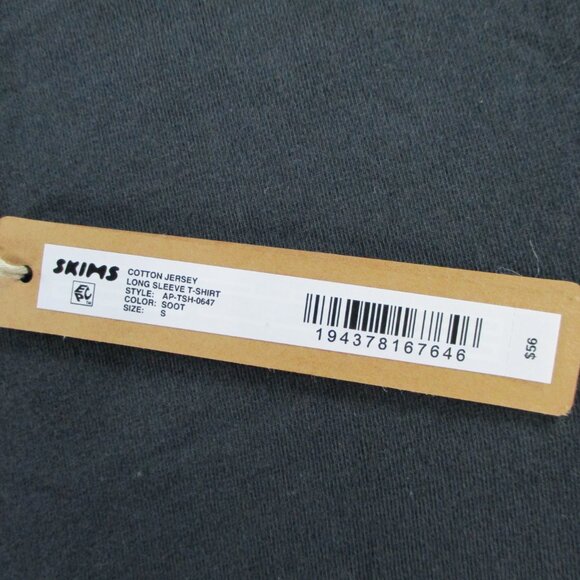 SKIMS Cotton Jersey Long Sleeve T Shirt Womens Small Soot Black Casual Crewneck - Picture 4 of 9